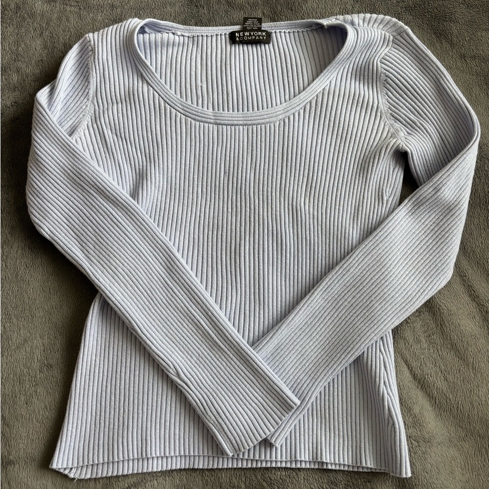 New York & Company Light Gray Ribbed Top